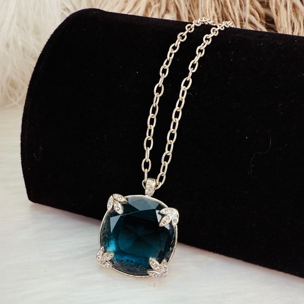 Vintage Sigrid Olesen Silvertone and Blue Pendant Necklace - Picture 6 of 13